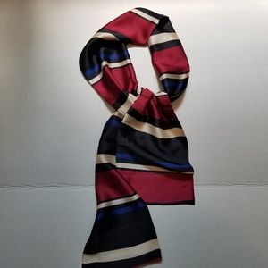Elegant Striped Scarf in Red, Black, and Cream